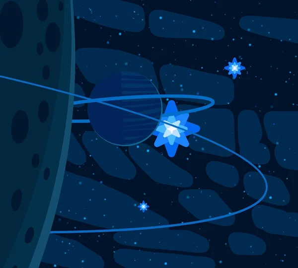 第2D条说明 卡通形象 深星际空间 行星和月亮 各种科幻小说创作背景 空间艺术 想象中的宇宙背景 行星和卫星 — 图库照片