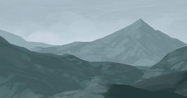霧の山々と抽象的なシルエットの背景 — ストック写真