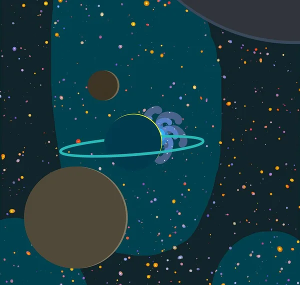 Illustrasjon Tegnefilm Dypt Interstellart Rom Stjerner Planeter Måner Ulike Kreative – stockfoto