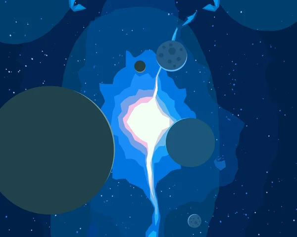 2番目のイラスト 漫画のイメージ 深い星間空間 様々なサイエンスフィクションの創造的な背景 宇宙芸術 想像上の宇宙背景 惑星と月 — ストック写真
