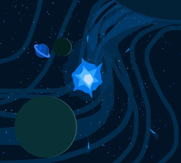 Ilustracji Cartoon Rysować Styl Głęboka Przestrzeń Międzygwiezdna Gwiazdy Planety Księżycowie — Zdjęcie stockowe