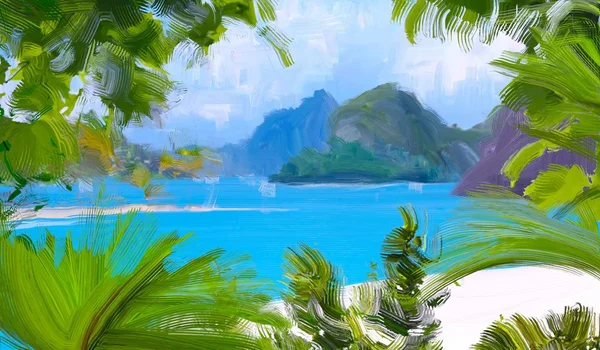 Abstract Creative Tropical Landscape Oil Picture — Stock Photo, Image