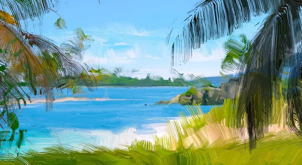 Abstract Creative Tropical Landscape Oil Picture — Stock Photo, Image