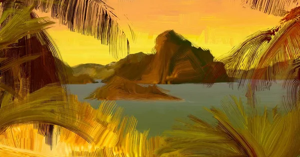 Fantastisk Natur Bakgrund Med Tropisk Solnedgång — Stockfoto