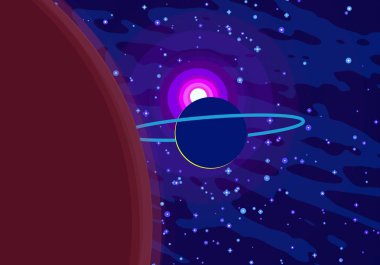 2d illüstrasyon. Karikatür uzay arka plan resmi. Derin geniş alan. Yıldızlar, gezegenler ve uydular. Çeşitli bilim kurgu yaratıcı fon. Uzay sanatı. Uzaylı güneş sistemleri. Gezegenler ve Uydular.