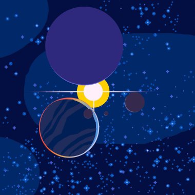 2d illüstrasyon. Karikatür uzay arka plan resmi. Derin geniş alan. Yıldızlar, gezegenler ve uydular. Çeşitli bilim kurgu yaratıcı fon. Uzay sanatı. Uzaylı güneş sistemleri. Gezegenler ve Uydular.