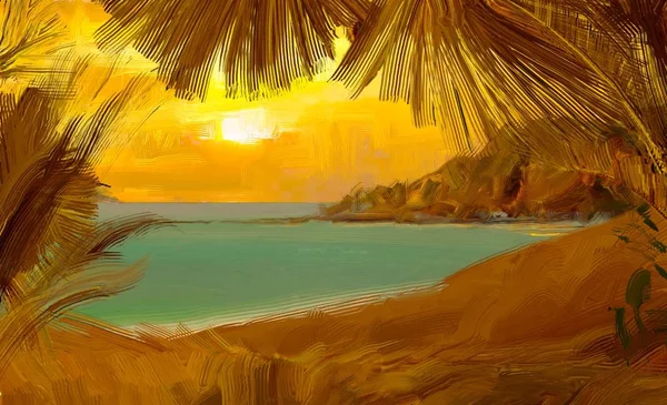 Tropisk Strand Solnedgången Bakgrunden — Stockfoto