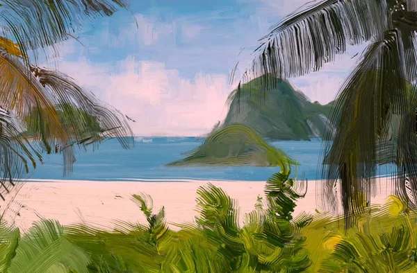 Abstract Creative Tropical Landscape Oil Picture — Stock Photo, Image