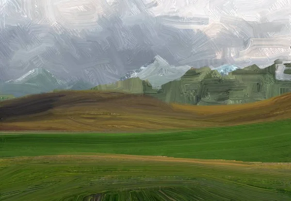 Colorato Campo Campagna Verde Erba Ora Legale Illustrazione Pittura Olio — Foto Stock