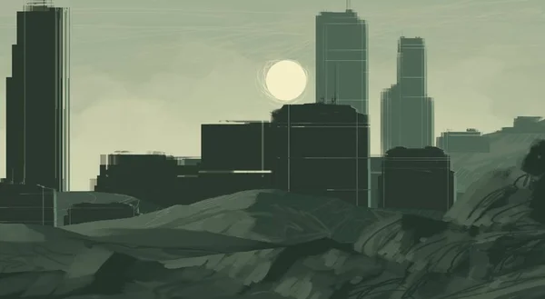 摩天大楼未来城市大都市 数字艺术 手工数码绘画 — 图库照片