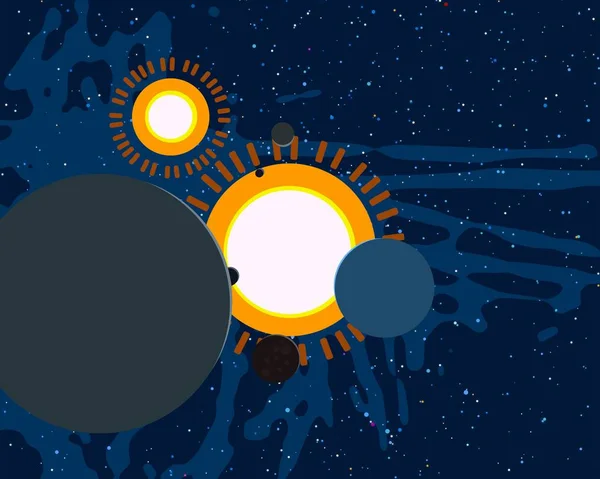 2Dイラスト 漫画のスペースの背景画像 深い広大な空間 月様々なSfクリエイティブな背景 宇宙芸術エイリアンの太陽系惑星と月 — ストック写真