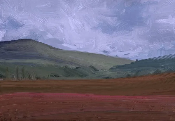 Illustrazione Pittura Olio Arte Paesaggistica Regione Rurale Montagna Colorato Campo — Foto Stock