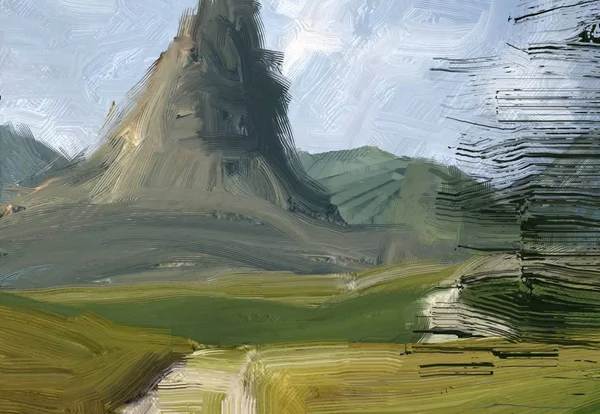 Colorato Campo Campagna Verde Erba Ora Legale Illustrazione Pittura Olio — Foto Stock