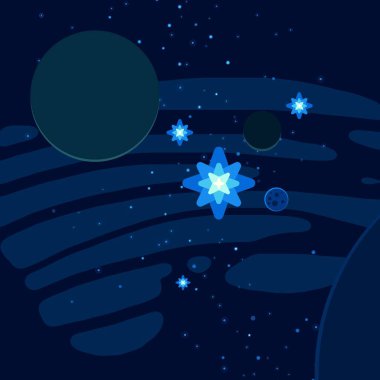 2d illüstrasyon. Karikatür stil boşluk resmi çizin. Derin geniş alan. Yıldızlar, gezegenler ve uydular. Çeşitli bilim kurgu yaratıcı fon. Uzay sanatı. Uzaylı güneş sistemleri. Gezegenler ve Uydular.