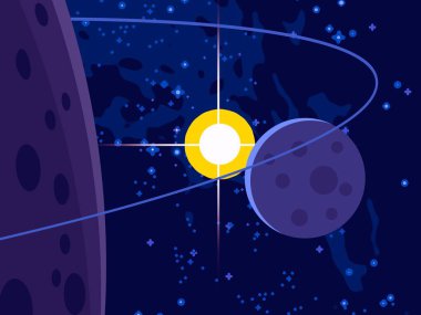 2d illüstrasyon. Karikatür uzay arka plan resmi. Derin geniş alan. Yıldızlar, gezegenler ve uydular. Çeşitli bilim kurgu yaratıcı fon. Uzay sanatı. Uzaylı güneş sistemleri. Gezegenler ve Uydular.