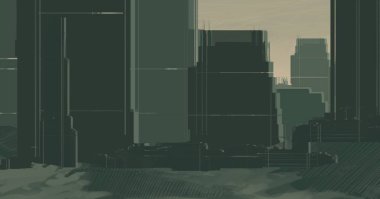 2d illüstrasyon. Gökdelen şehir metropol. Dijital sanat. El yapımı dijital boyama. 