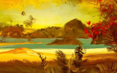 arka planda gün batımında tropikal plaj