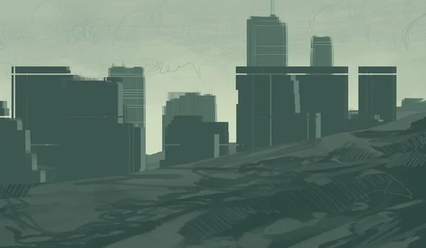Illustration Skyskrapa City Metropolis Digital Konst Handgjort Digitalt Måleri — Stockfoto