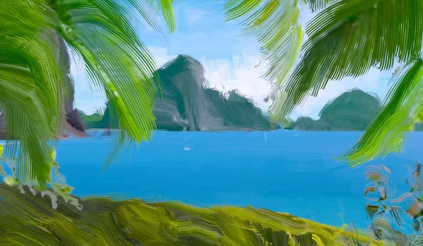 Абстрактний Творчий Тропічний Пейзаж Картина Маслом — стокове фото