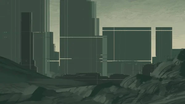 Εικονογράφηση Ουρανοξύστη Φουτουριστική Μητρόπολη Της Πόλης Ψηφιακή Τέχνη Χειροποίητη Ψηφιακή — Φωτογραφία Αρχείου