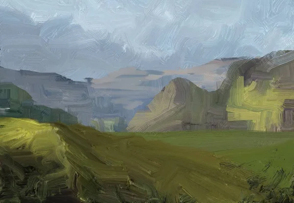 Colorato Campo Campagna Verde Erba Ora Legale Illustrazione Pittura Olio — Foto Stock