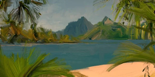 Abstrait Créatif Tropical Paysage Huile Image — Photo