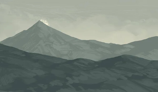 2Dイラスト 野生の山々デジタルアート 手作りのデジタル絵画 — ストック写真