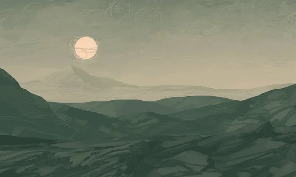 2Dイラスト 野生の山々デジタルアート 手作りのデジタル絵画 — ストック写真
