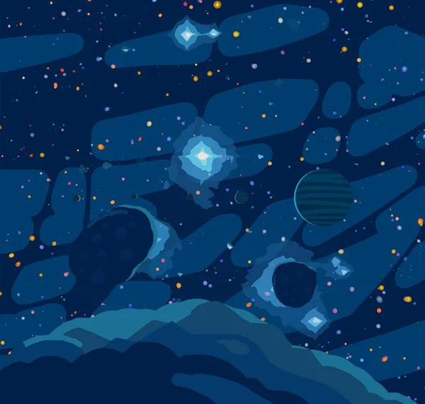 2番目のイラスト 漫画空間背景画像 広い空間だ 様々なサイエンスフィクションの創造的な背景 宇宙芸術 太陽系外惑星 — ストック写真