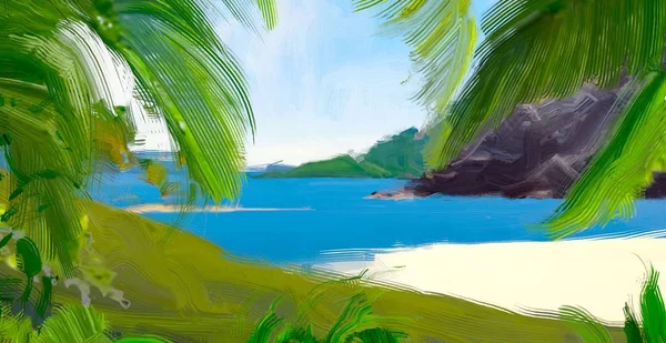 Abstrait Créatif Tropical Paysage Huile Image — Photo