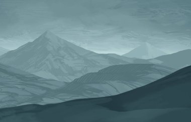 sisli dağlar ile soyut siluetli arka plan