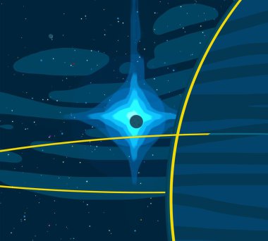 2D çizim. Çizgi film görüntüsü. Derin yıldızlar arası uzay. Yıldızlar, gezegenler ve uydular. Çeşitli bilim kurgu yaratıcı arka planlar. Uzay sanatı. Hayali kozmik fon. Gezegenler ve Aylar..