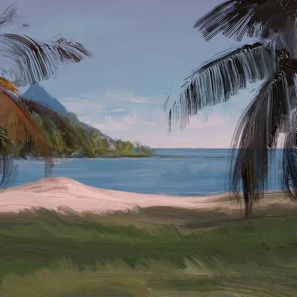 Abstrait Créatif Tropical Paysage Huile Image — Photo