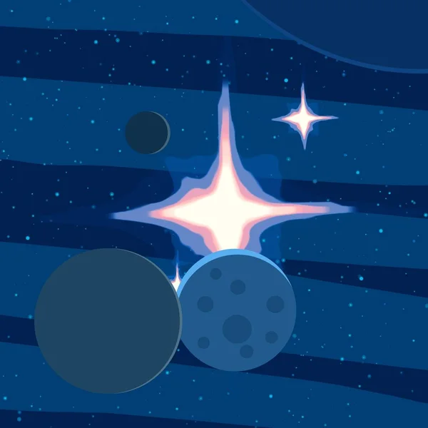 2番目のイラスト 漫画のイメージ 深い星間空間 様々なサイエンスフィクションの創造的な背景 宇宙芸術 想像上の宇宙背景 惑星と月 — ストック写真