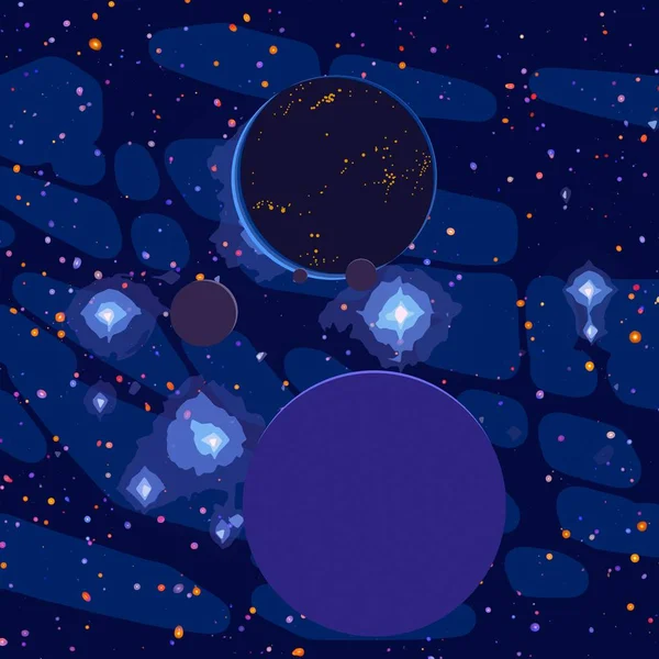 Illustrazione Immagine Cartone Animato Spazio Interstellare Profondo Stelle Pianeti Lune — Foto Stock