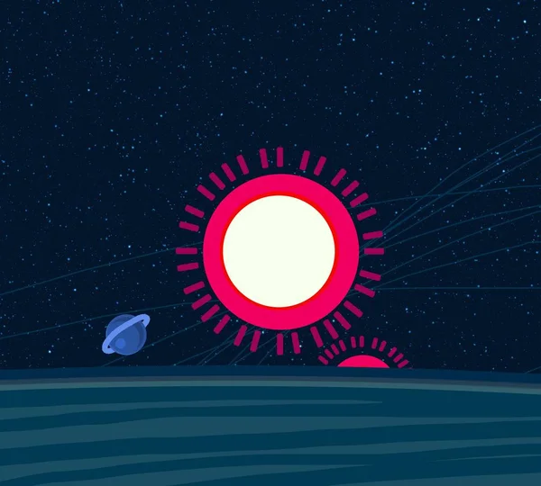 Ilustração Imagem Desenhos Animados Espaço Interestelar Profundo Estrelas Planetas Luas — Fotografia de Stock