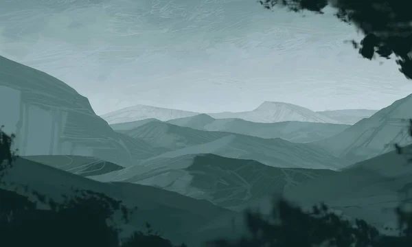 Fond Abstrait Silhouette Avec Des Montagnes Brumeuses — Photo