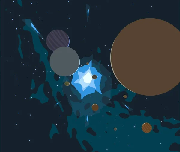 Illustratie Cartoon Ruimte Achtergrondafbeelding Diepe Interstellaire Ruimte Sterren Planeten Manen — Stockfoto