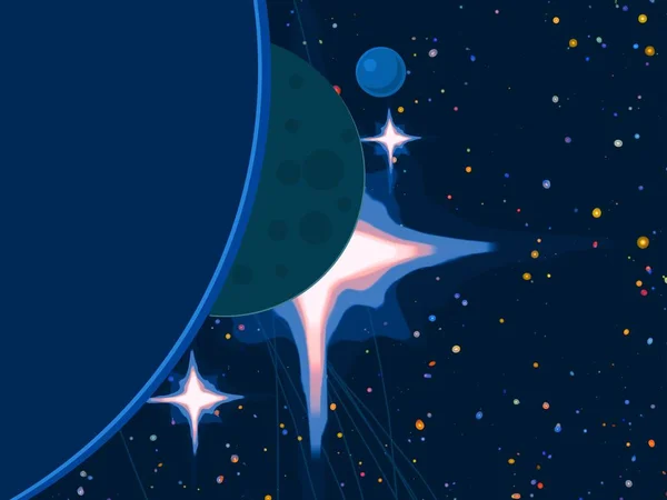 Ілюстрація Картонні Зображення Глибокий Міжзоряний Простір Зірки Планети Місяці Різні — стокове фото