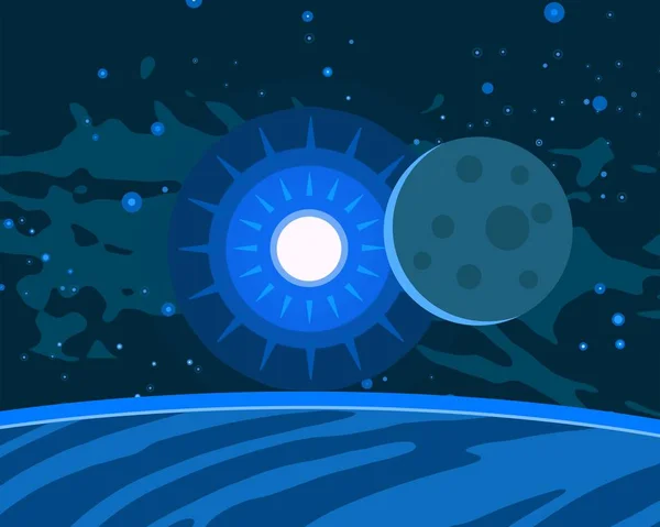 2Dイラスト 漫画コスモスの背景画像 深い星間空間 月様々なSfクリエイティブな背景 宇宙芸術想像上の宇宙の背景 — ストック写真