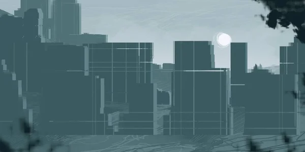 Illustration Skyscraper City Metropolis Digital Art Handmade Digital Painting — Stock Photo, Image