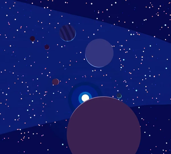 Illustratie Cartoon Afbeelding Diepe Interstellaire Ruimte Sterren Planeten Manen Verschillende — Stockfoto