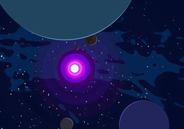 Ilustração Desenho Animado Estilo Espaço Interestelar Profundo Estrelas Planetas Luas — Fotografia de Stock