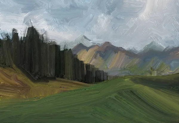 Colorato Campo Campagna Verde Erba Ora Legale Illustrazione Pittura Olio — Foto Stock