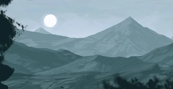 Абстрактный Силуэт Фона Туманными Горами — стоковое фото