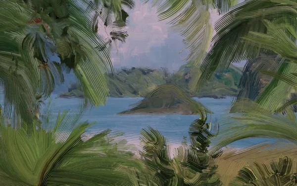 抽象创意热带景观油画图片 — 图库照片