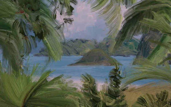 Abstrait Créatif Tropical Paysage Huile Image — Photo