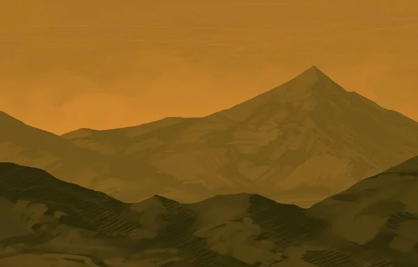 2d illustration. Wild mountains. Digital art. Handmade digital painting.
