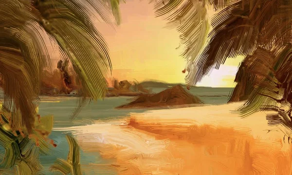 Arka Planda Gün Batımında Tropikal Plaj — Stok fotoğraf