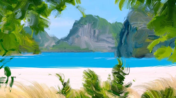 Abstract Creative Tropical Landscape Oil Picture — Stock Photo, Image